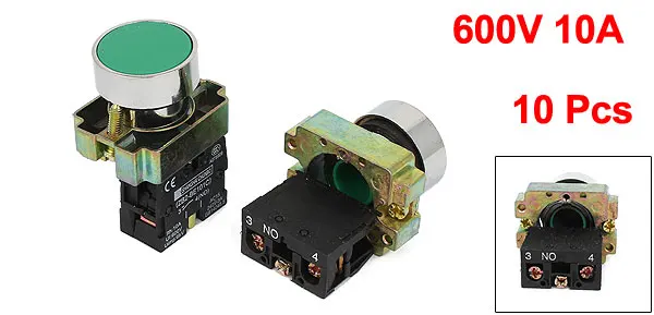 10 Pcs Green Sign Momentary 1 NO N/O Normally Open Push Button Switch 600V 10A