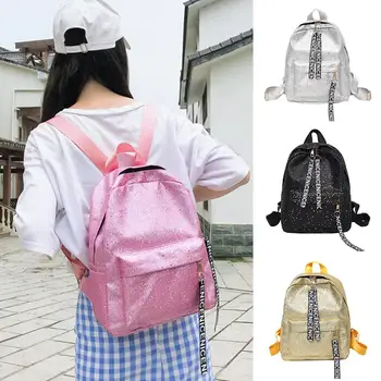 

Fashion Sequins Letters Faux Leather Women Student Girls Travel Casual School Backpack