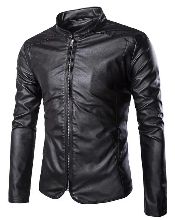 Новинка; брендовые кожаные куртки Для мужчин Мода г. Для мужчин s Slim Fit мотоциклетная байкерская куртка Повседневное PU Мужская куртка, пальто - Цвет: Черный
