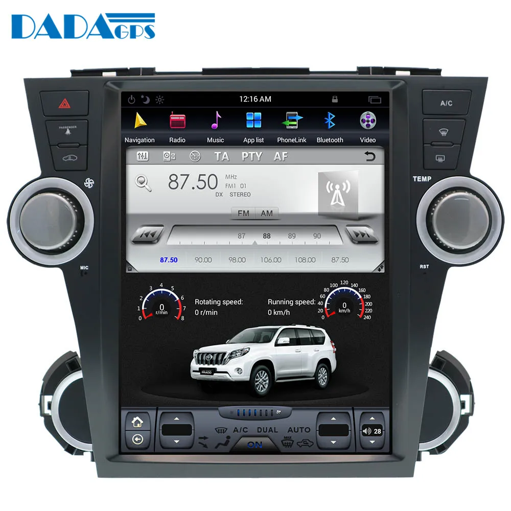 Автомобильный радиоплеер в стиле Tesla 12 1 дюйма Android 7 для Toyota Highlander 2007 2013 стерео