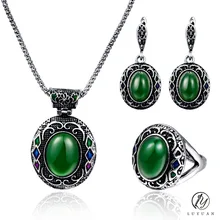 Fashion Vintage Resin Stone Women Jewelry Sets Trendy Enamel Oval Necklace Sets Earring Jewelry Classic Carved Retro Jewelry 20%