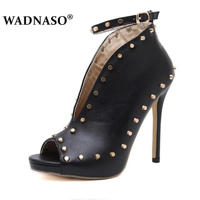 Beat Pu Talons Sexy Hauts Noir Chaussures Cm Pompes Sangle 12 Talon L'europe Femme Populaire Poissons Boucle Bouche À Street Défilé Wadnaso Rome Rivet aqzEx
