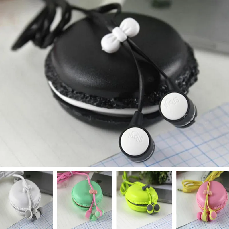

New In-Ear 3.5mm Earphone with Storage Case Earphones Headset Cute Bread Storage Box for IPhone Samsung Stereo Earbud