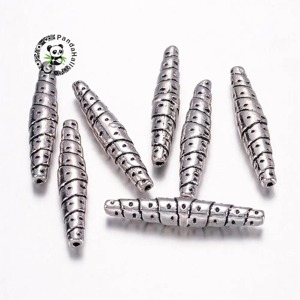 

pandahall 20pc Antique Silver Tibetan Style Shuttle Beads for jewellery making Accessories,about 25mm long,5mm wide,hole:1mm F50