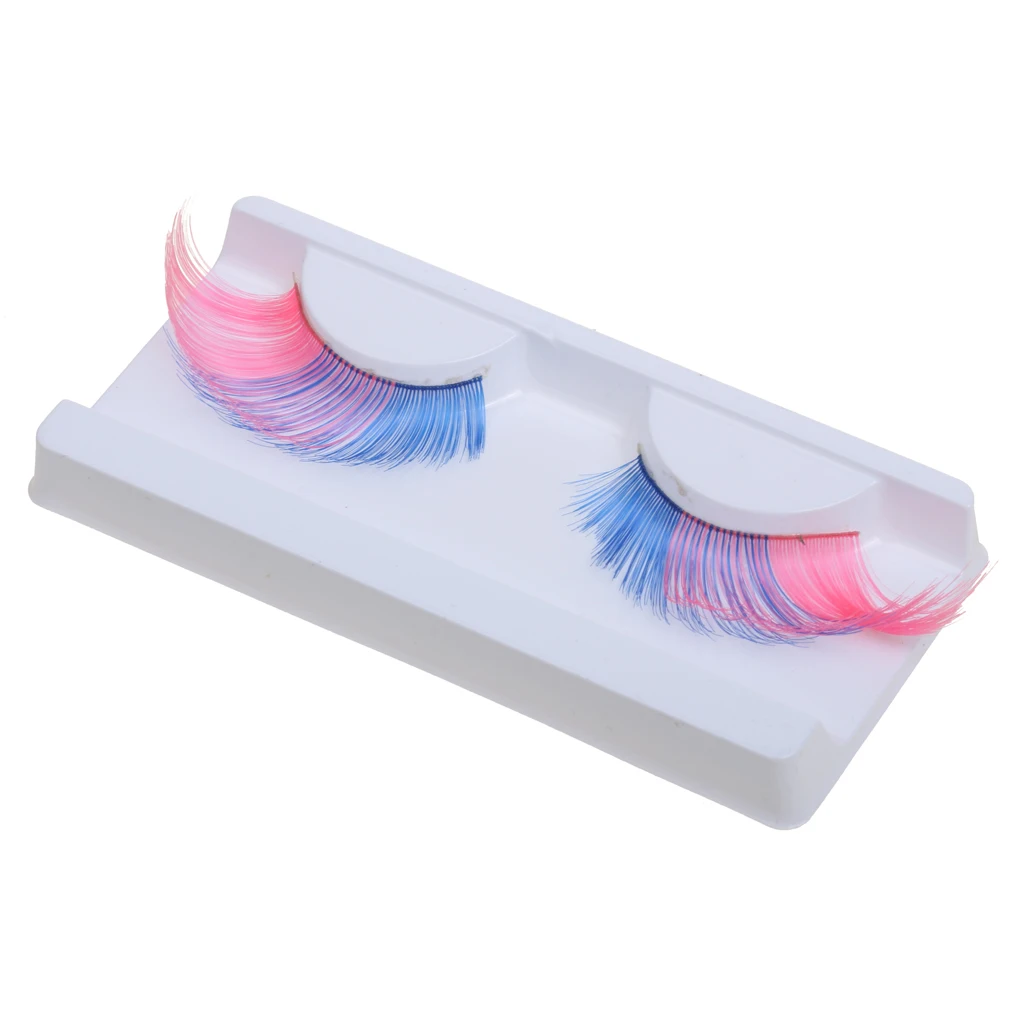 1 Pair Long Exaggerated False Eyelashes Costume Party Halloween Blue+Pink Look Bright & Attractive Made Of Soft Fiber