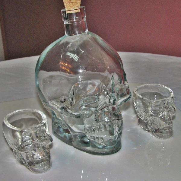 Empty Set of 1 Crystal Head Skull Vodka Bottle 750ml Cork and 2 Shot