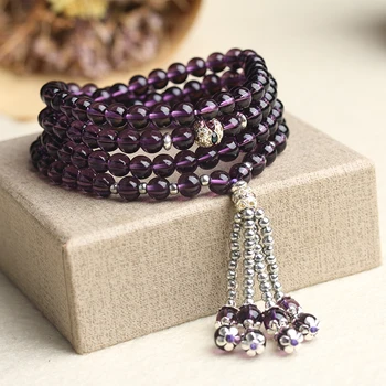 

New Fashion 6mm 108pcs Amethyst Beaded Bracelet Prayer Beads Muti-Layer Rosary Mala Bracelet for Mediatation Can Drop Shipping