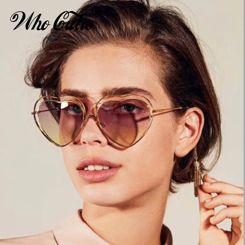 

WHO CUTIE Love Heart Shape Sunglasses Women 70S Wire Frame 2018 Vintage Retro Thin Cat Eye Sun Glasses Gradient Lens Shades 641