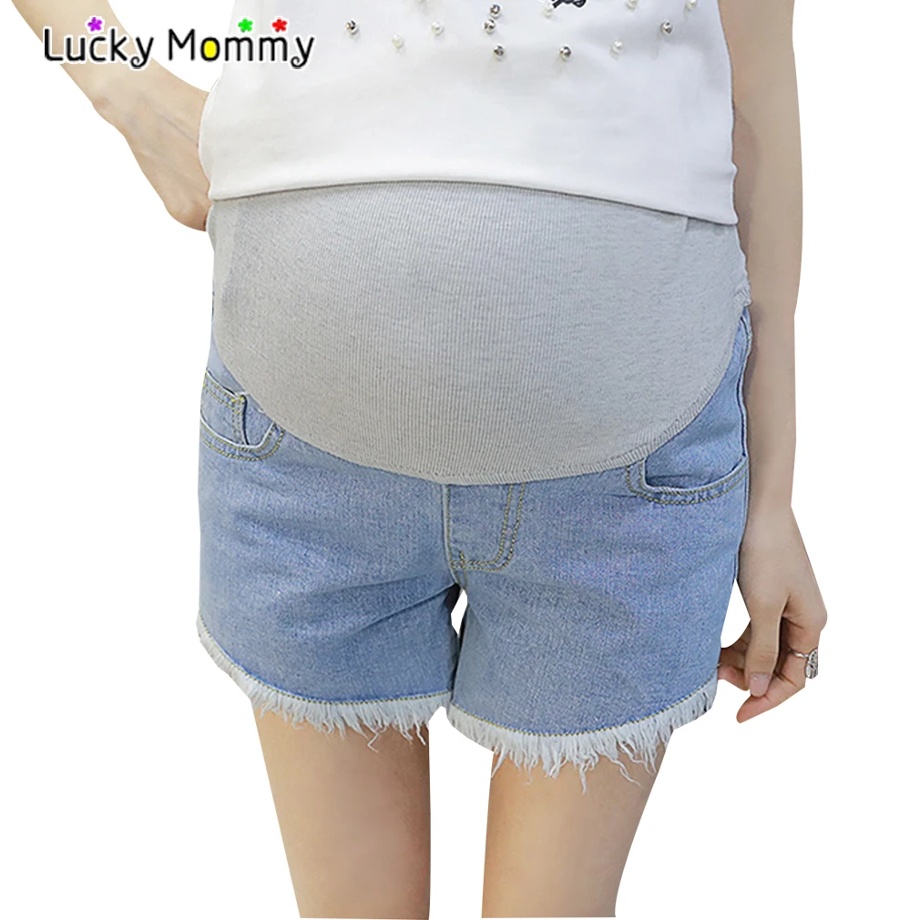 Summer Asymmetry Denim Shorts Solid Burr Maternity Shorts 2017 Casual