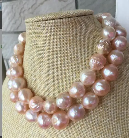 

gorgeous 14-15MM SOUTH SEA BAROQUE GOLD PINK PEARL NECKLACE 38INCH 925silver
