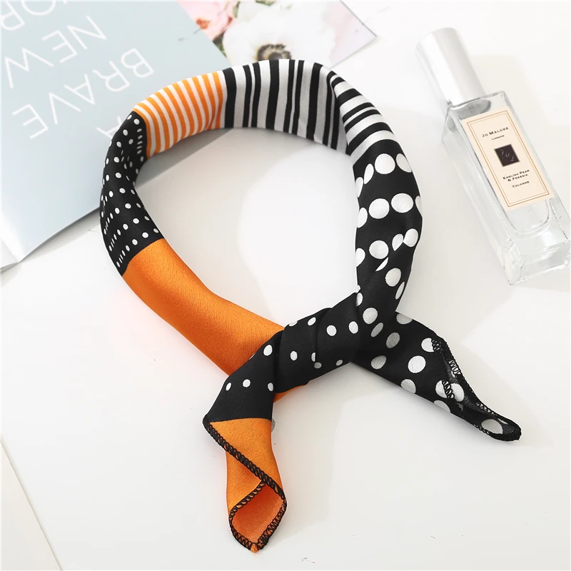 

New Design Italy Style 50*50 Colorful Women Square Scarf Silk Feeling Satin Polka Dot Girl Hair Tie Band Fashion Cute Bandana