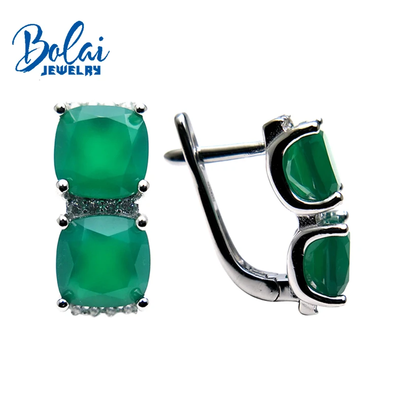 Bolaijewelry, 925 серебряные ювелирные изделия с серьгами, натуральный зеленый агат и дымчатый кварц, драгоценный камень для девушек на выбор, Рождественский подарок