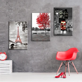 

3Piece City Painting Tower Mangrove Red Bus Modern Painting Home Wall Decor Painting Print on Canvas Ready to Hang