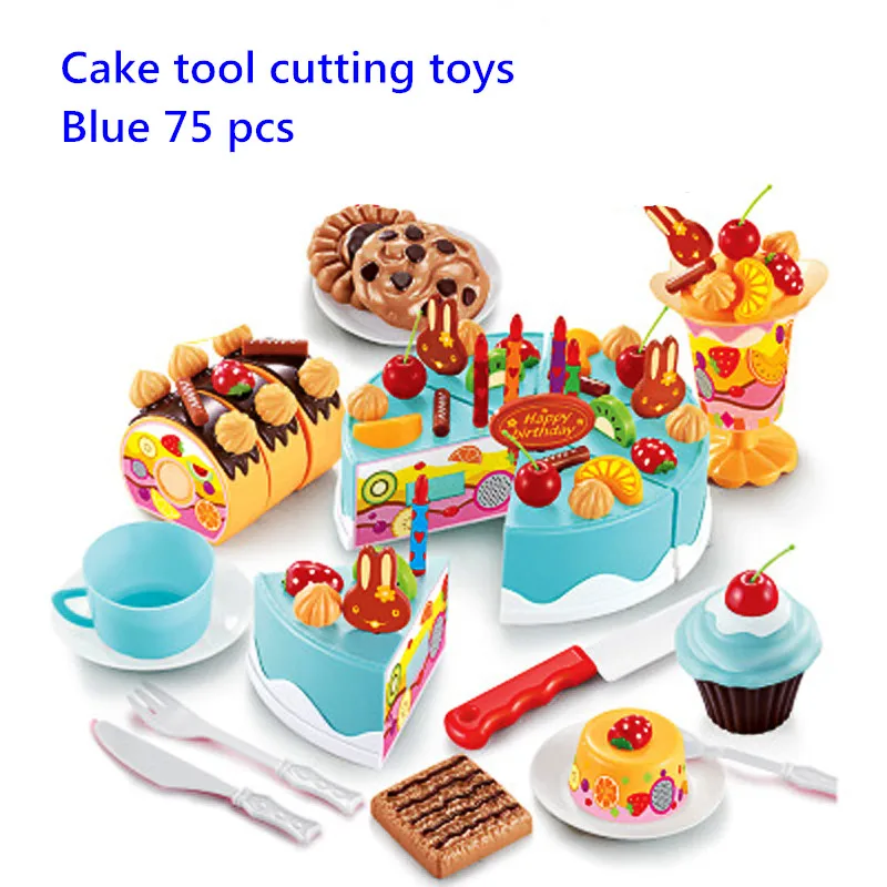 

Kitchen toys 75pcs DIY Cookware Set Fruit Birthday Cake Children Play House Toy Tableware Educational Assemb miniature kitchen