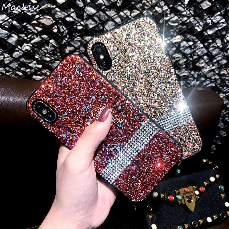 

Luxury Scintillating Phone Case For iPhone X Shiny Bling Glitter Case Cover For iPhone 6 6s 7 8 Plus Handmade DIY Diamond Case