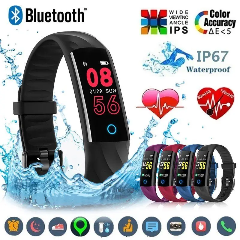

Smart Bluetooth Waterproof Color Screen Heart Rate Bracelet Wristband Blood Pressure/Oxygen Monitor Fitness Tracker Watch S5