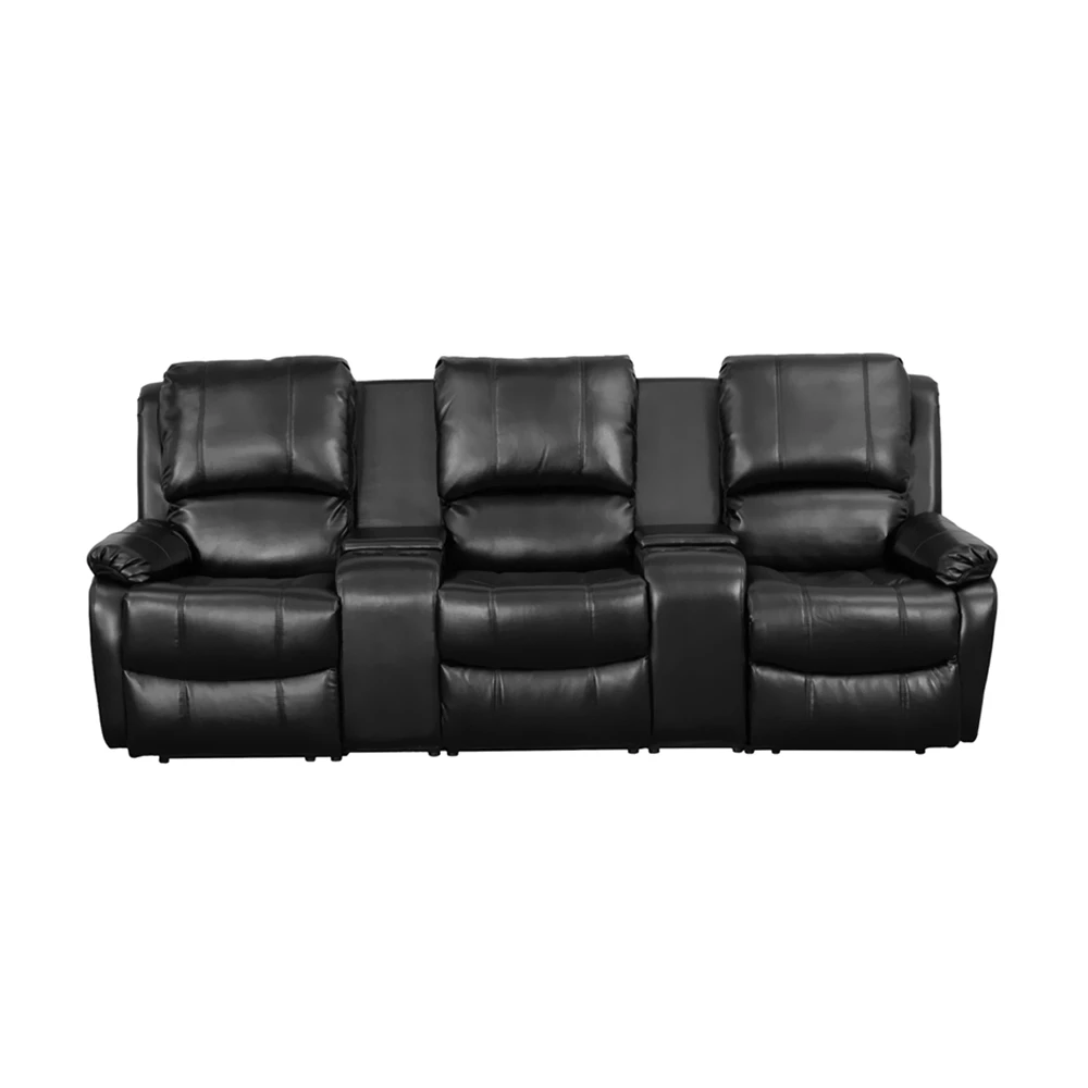 Offex Black Leather Pillowtop 3-Seat Home Theater Recliner with Storage Consoles [OF-BT-70295-3-BK-GG] (2)