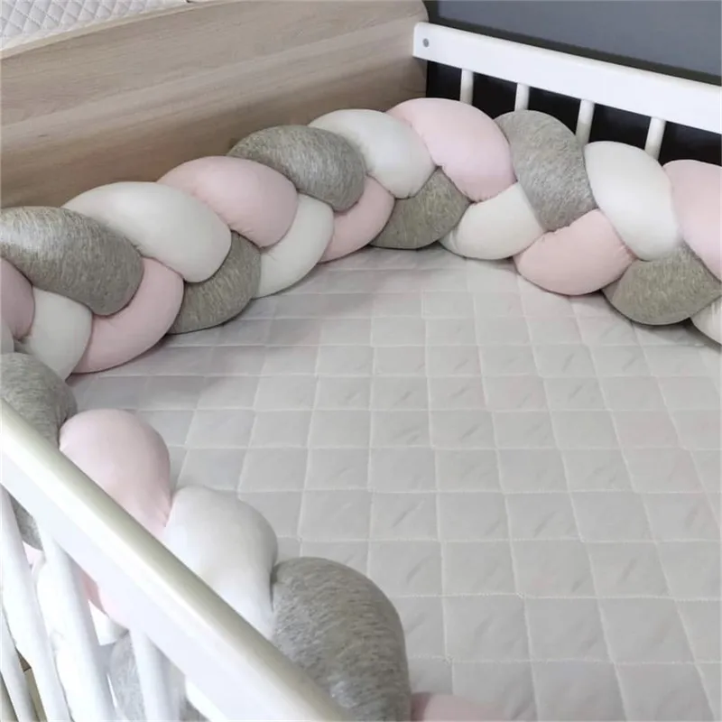 1M/2M/3M/4M Baby Bumper Bed Braid Knot Pillow Cushion Bumper for Infant Bebe Crib Protector Cot Bumper Room Decor