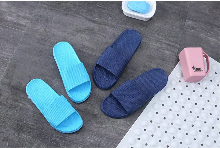 Summer New Pure Color Lovers Household Slippers Anti-slip Waterproof Slide Bathing Bathroom Men's And Women's Lovers Shower Slippers (2)