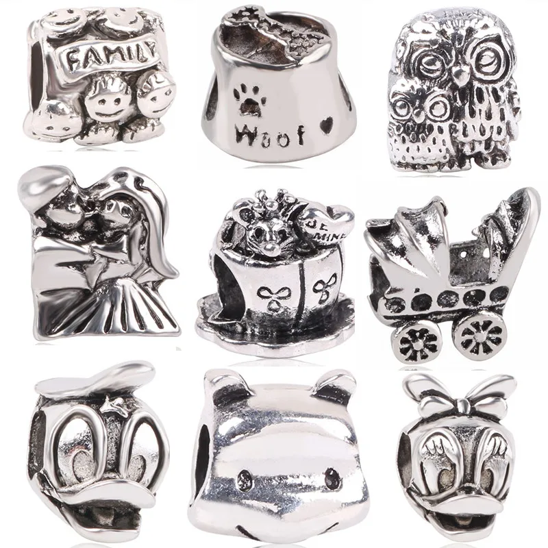 

dodocharms Silver Color European Owl Mouse Duck Baby Carriage Bear DIY Bead&Jewelry Marking For Pandora Charm Bracelets