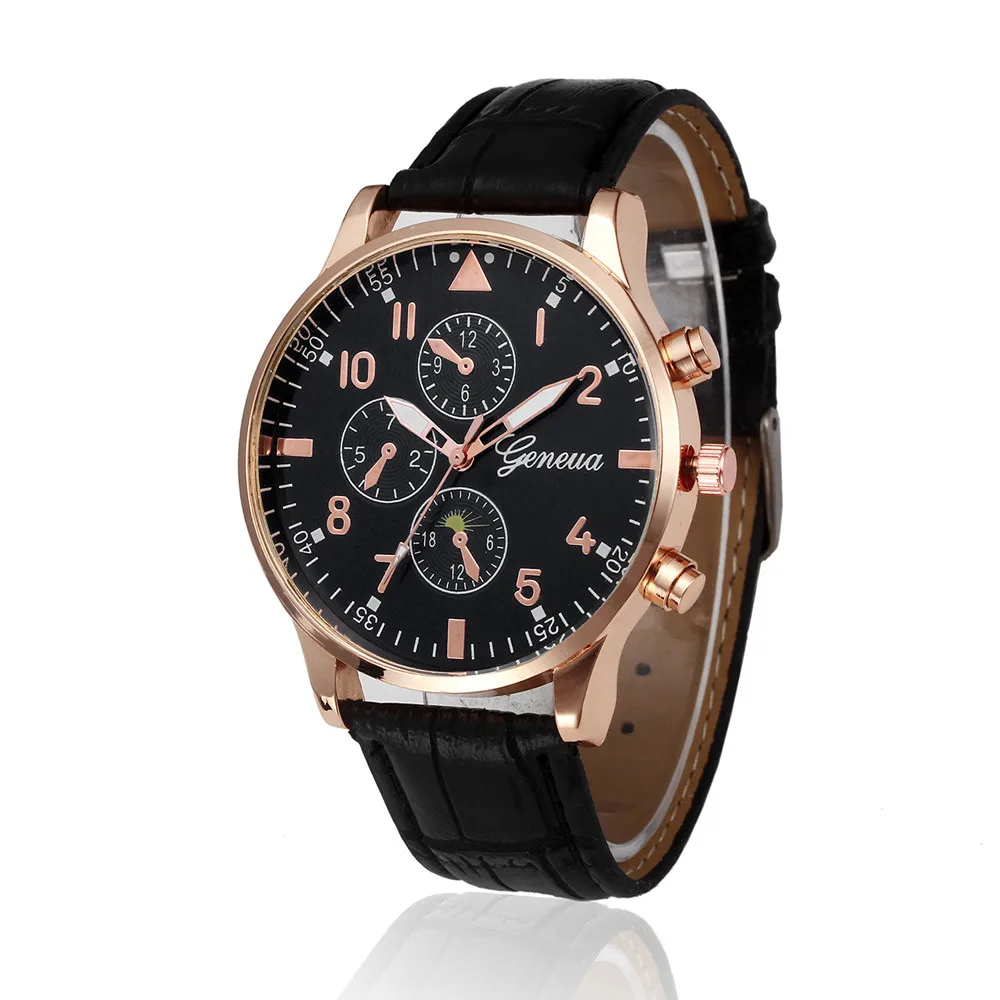 

2019 New Men's Geneva Watch Retro Design Black Dial Analog Quartz Watches Mens Top Brand Leather Strap Wrist Watch Relogio #Zer