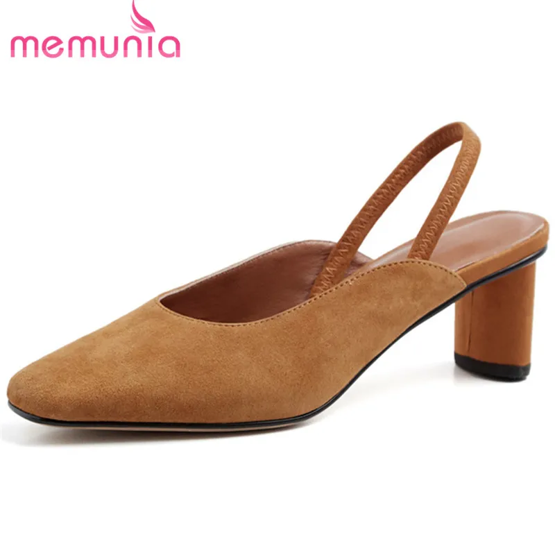 

MEMUNIA 2019 new arrival pumps women shoes suede leather summer shoes top quality solid colors med heels fashion shoes woman