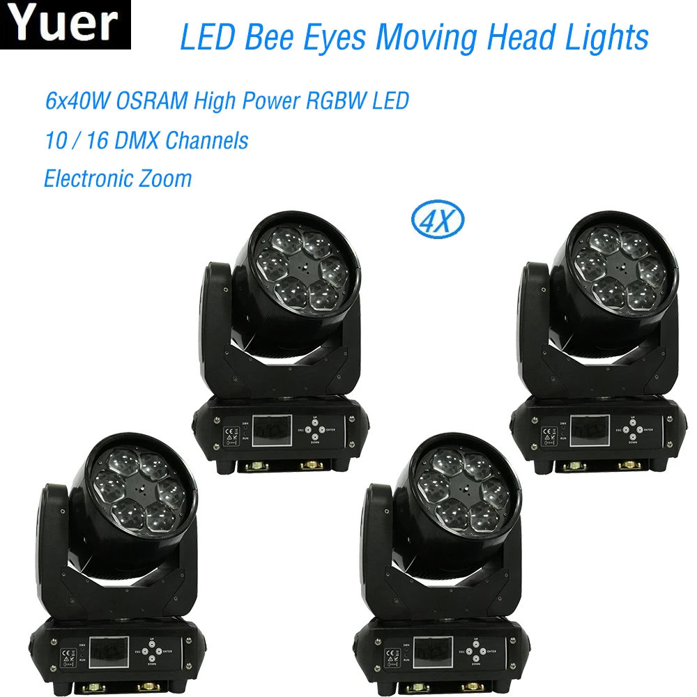 

4Pcs/Lot Flight Case Bee Eyes 6x40w LED Beam Moving Head Light Zoom LED Wash Bee Eye DMX Stage Disco Christmas Party DJ Light