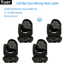 4Pcs/Lot Flight Case Bee Eyes 6x40w LED Beam Moving Head Light Zoom LED Wash Bee Eye DMX Stage Disco Christmas Party DJ Light 4pcs lot 3d led naked eye honeycomb light dance floor dmx sd remote control stage lighting