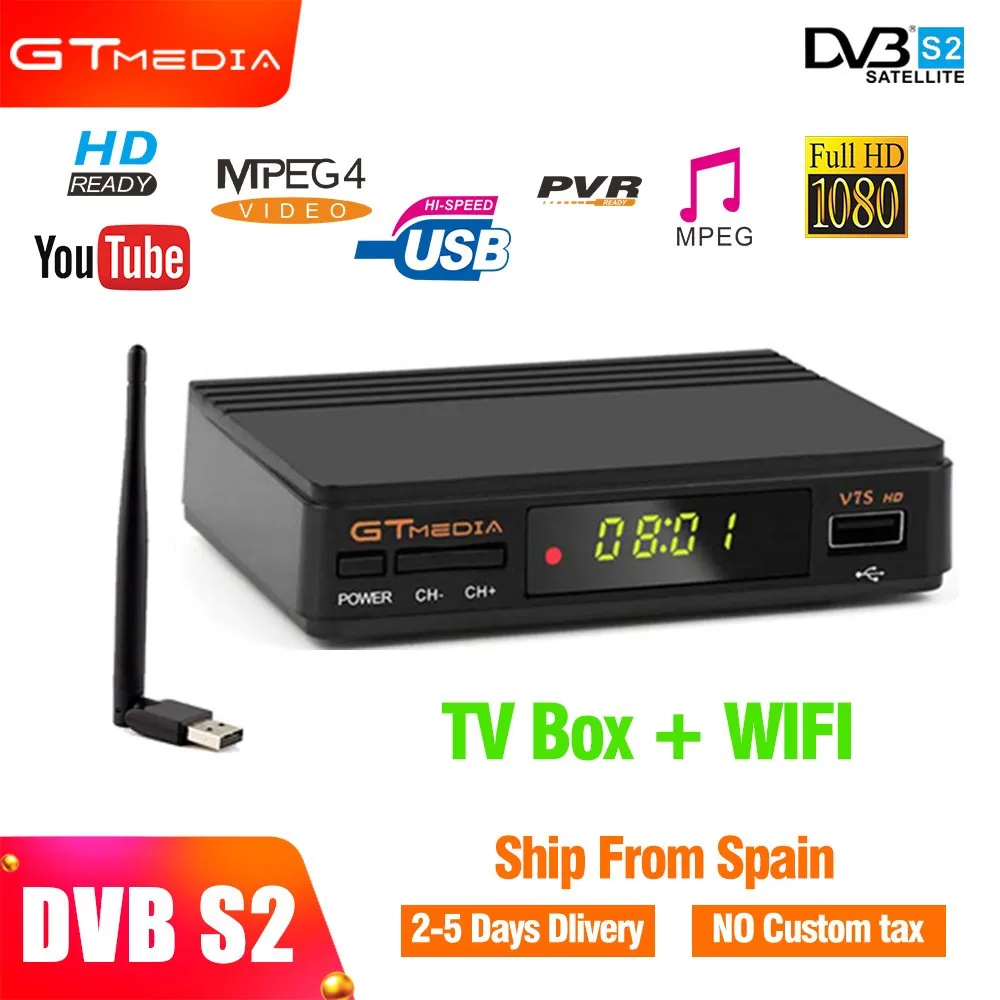 

GTMEDIA High Definition dvb s2 satellite tv receiver Freesat v7 HD FTA tv tuner with USB WIFI Dongle support youtube Cccam dobly
