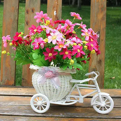 Plastic White Tricycle Design Flower Basket Bike Style Storage Container Party Ornament kids Gift | Дом и сад