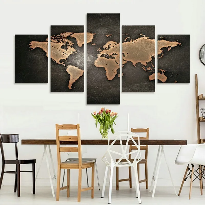 

Canvas Painting 5 Pieces Vintage Map Pictures Wall Art Home Decor Poster Modern Living Room Decor