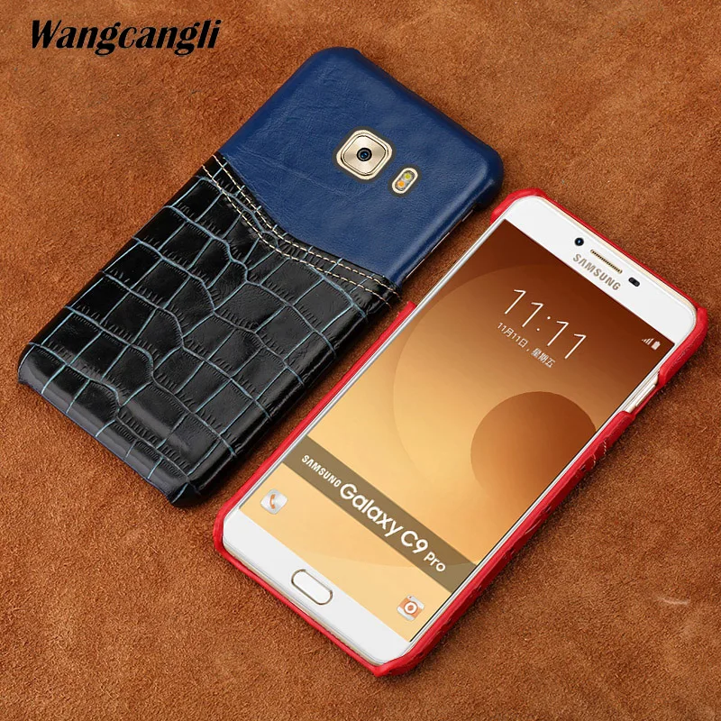 

Wangcangli Genuine Leather phone case for Samsung C9 Pro crocodile and wax skin half-pack phone protection case