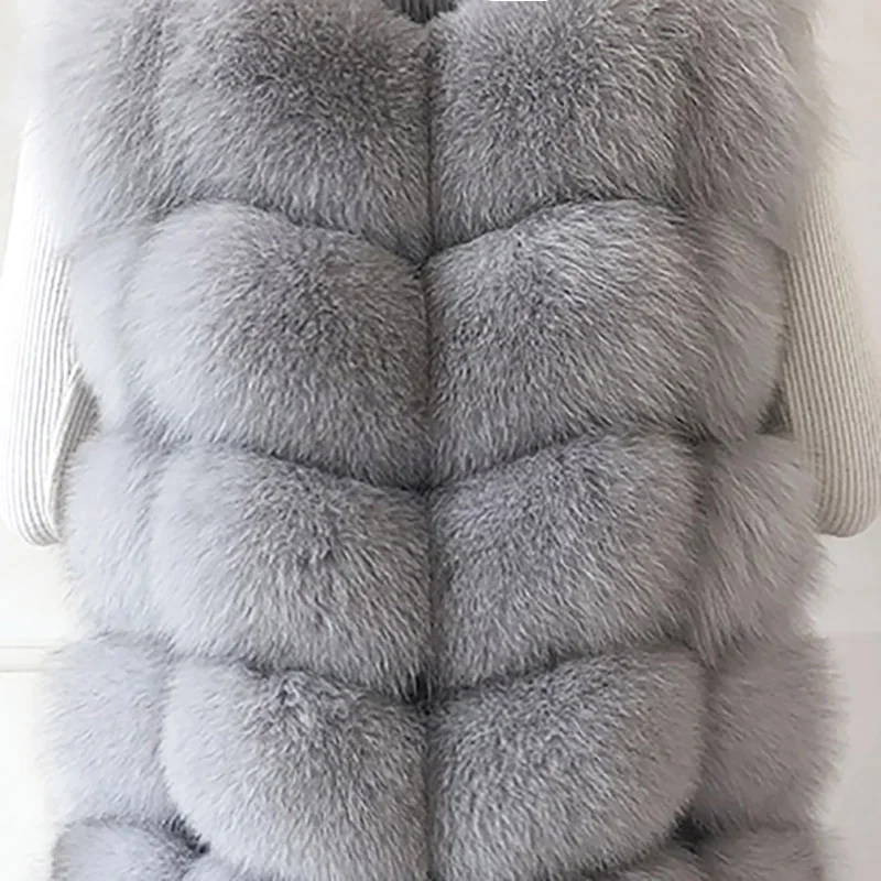 White-gray Женское пальто из натурального меха, натуральный мех лисы куртка, жилет, зимняя теплая Модная Кожаная шуба, жилет без рукавов - Color: White-gray