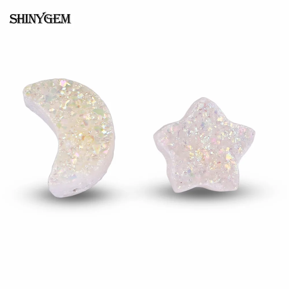 ShinyGem милые серьги с Луной и звездой из натурального камня милые 925 пробы серебряные серьги-гвоздики радужные друзы вечерние серьги для женщин