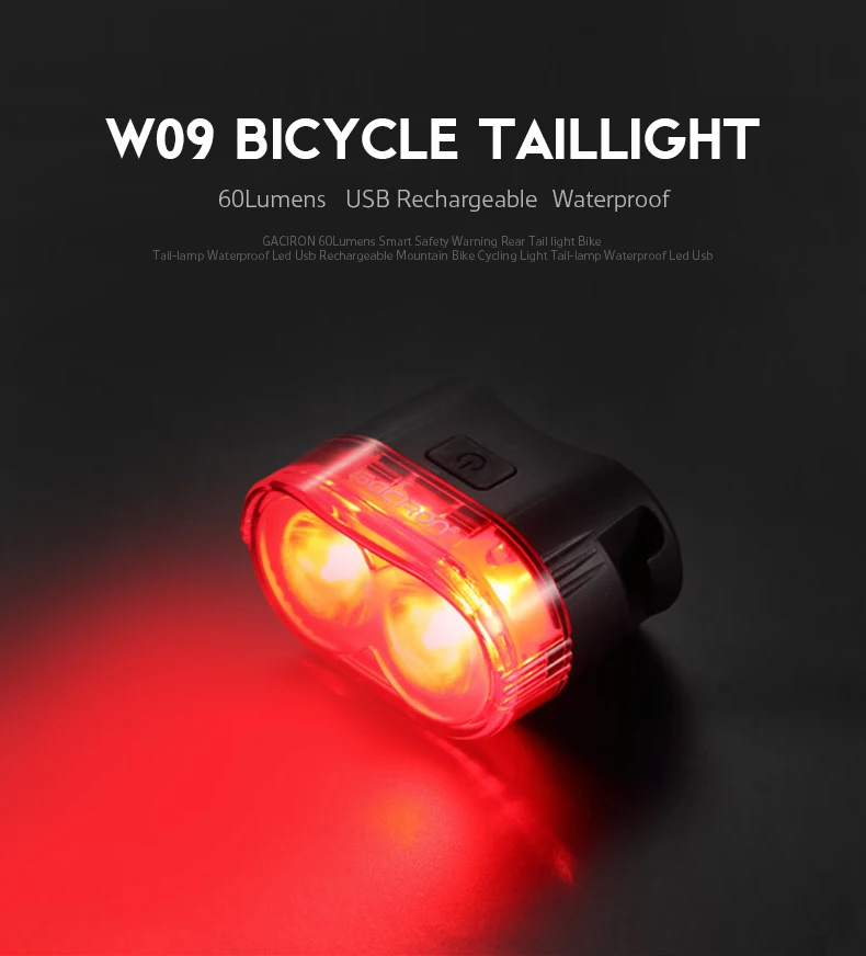 Flash Deal Gaciron Bicycle Cycling 60LM Smart Safety Warning Rear light Waterproof MTB Road Bike Tail Lamp USB Rechargeable Back Flashlight 0