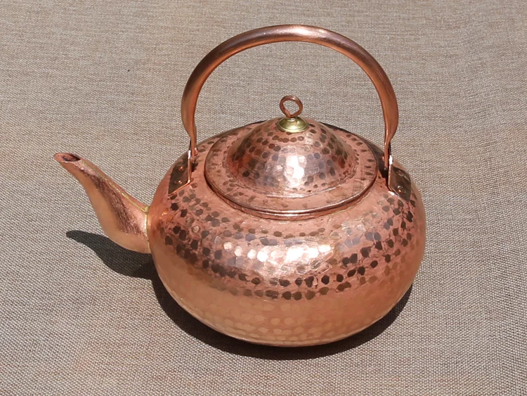 

Handmade Pure Copper Kettle Teapot Pot Round with Lid Gift