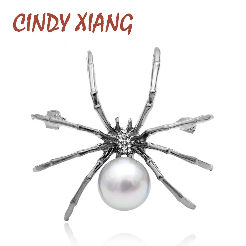 

CINDY XIANG New Rhinestone Spider Brooches For Women Black Color Insect Pin Pearl Jewelry Summer Fashion Accessories Cool Brooch