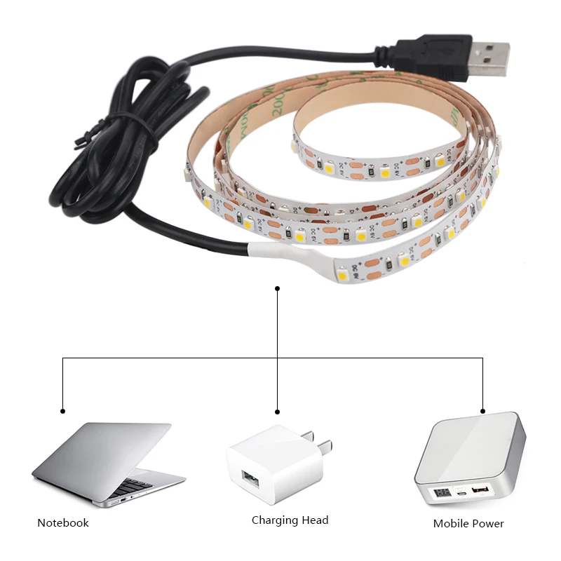 Светодиодная лента 5 в постоянного тока USB 3528 SMD 50 см 1 м 2 RGB холодный теплый белый