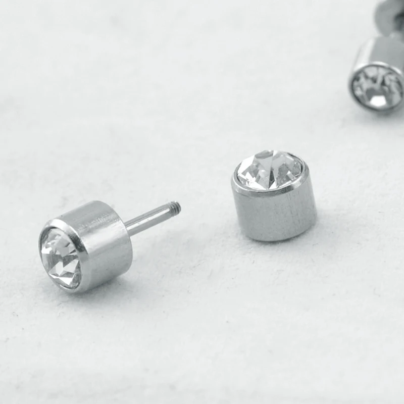 3~ 7 мм простой дизайн двойной кристалл из нержавеющей стали поддельные пробки пирсинг серьги Модные для ушей серьги-гвоздики для женщин мужские сережки-гвоздики