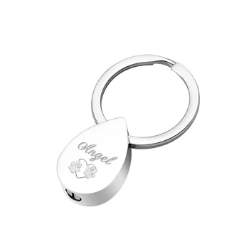 

LCC001 20mm Water Drop Stainless Steel Cremation Jewelry Print Angel Dog Paw Print Heart Memorial Urn Keychains For Pet Ashes