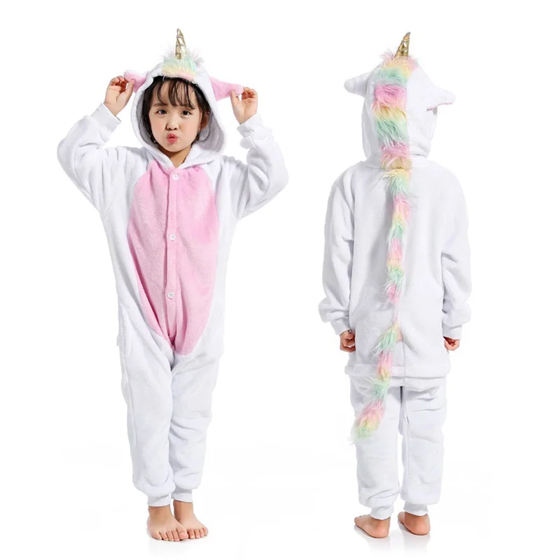 Детские пижамы с единорогом для мальчиков и девочек; фланелевые детские пижамы; комплект одежды для сна с животными; зимние пижамы с единорогом