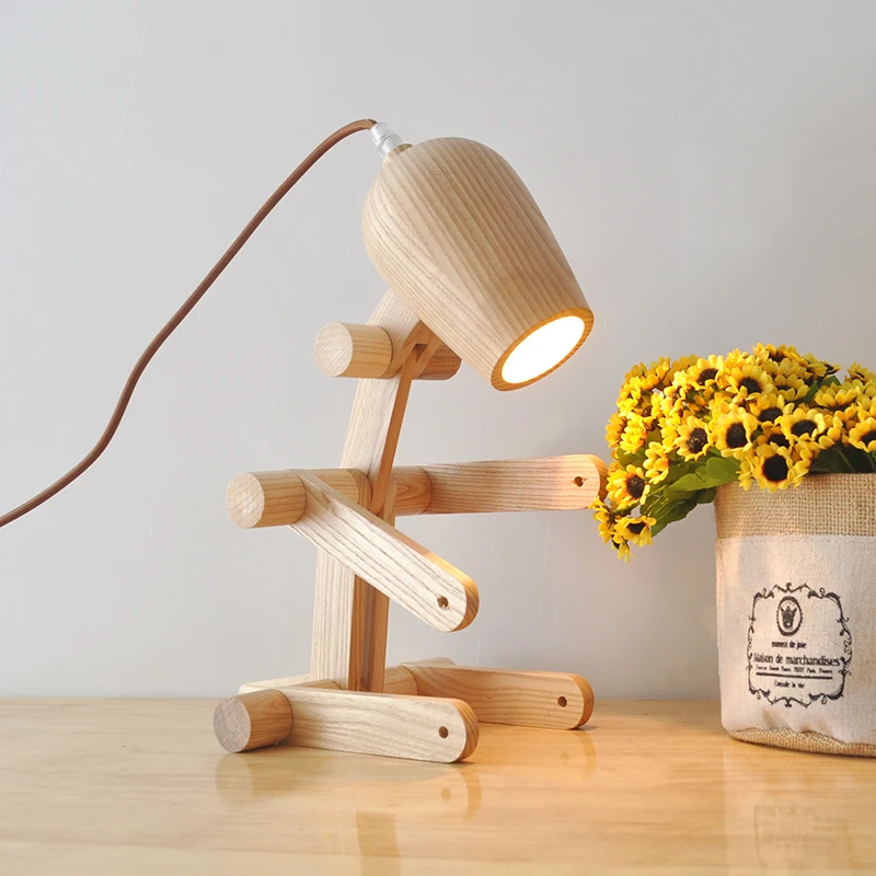 

wooden dog lamp simple bedroom bedside lamps study lamp folding wooden logs lighting YA72610