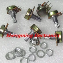 100 шт. WH148 3 штыря B1K B2K B5K B10K B20K B50K B100K B250K B500K B1M линейный потенциометр 15 мм вал с гайками и шайбами