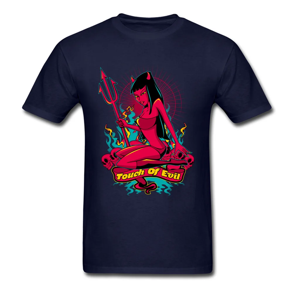 Personalized T-Shirt Gift Short Sleeve Rife Round Collar All Cotton Tops Shirts Casual Tee-Shirts for Boys VALENTINE DAY Devil Pin Up Girl Touch of evil navy
