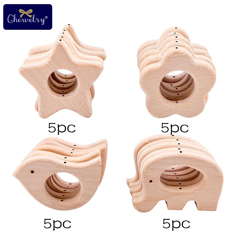 

20pc Baby Wooden Animal Teether With Holes Beech Rodent Pacifier Chain Pendant Necklace BPA Free Teething Toys Children'S Goods