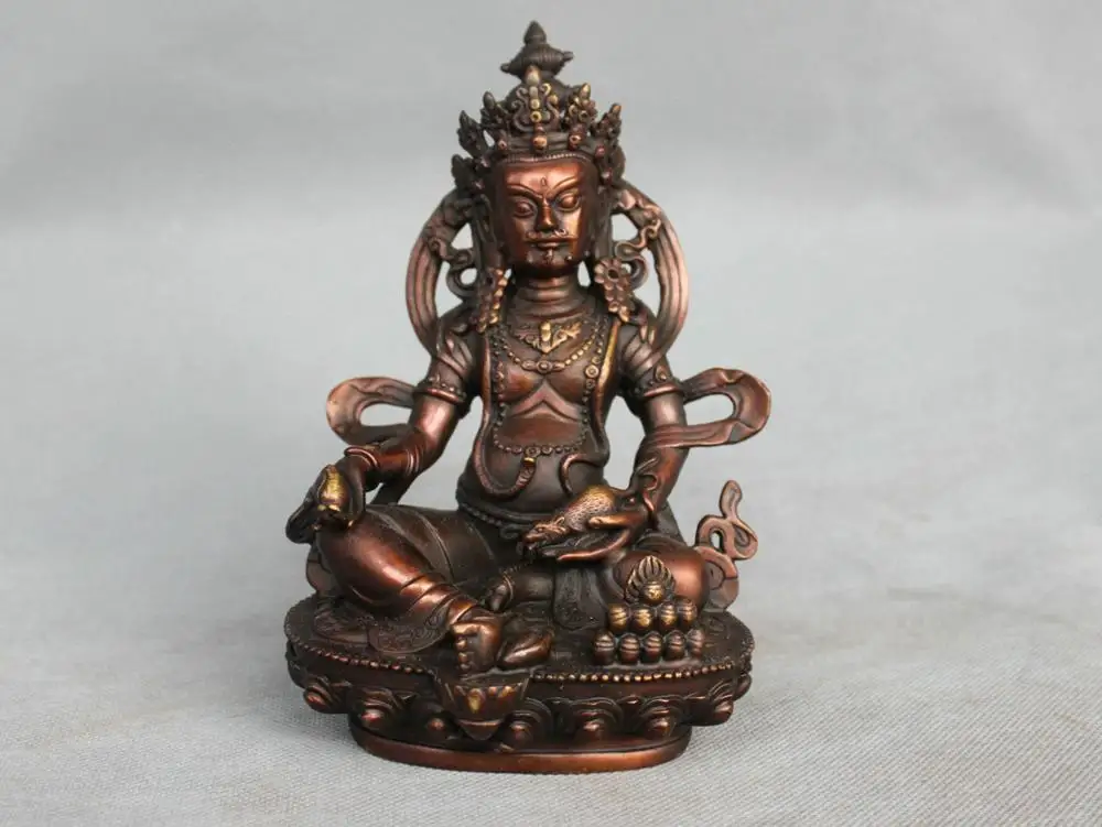 

7'' China Tibet Bronze Yellow Jambhala Mammon Wealth God Statue