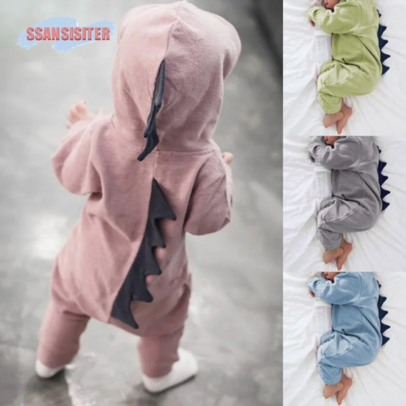 

Baby Boys Girls 3D Dinosaur Hooded Rompers Warm Spring Autumn Cotton Cartoon Hoddies Romper Playsuit Clothes Kids Costume