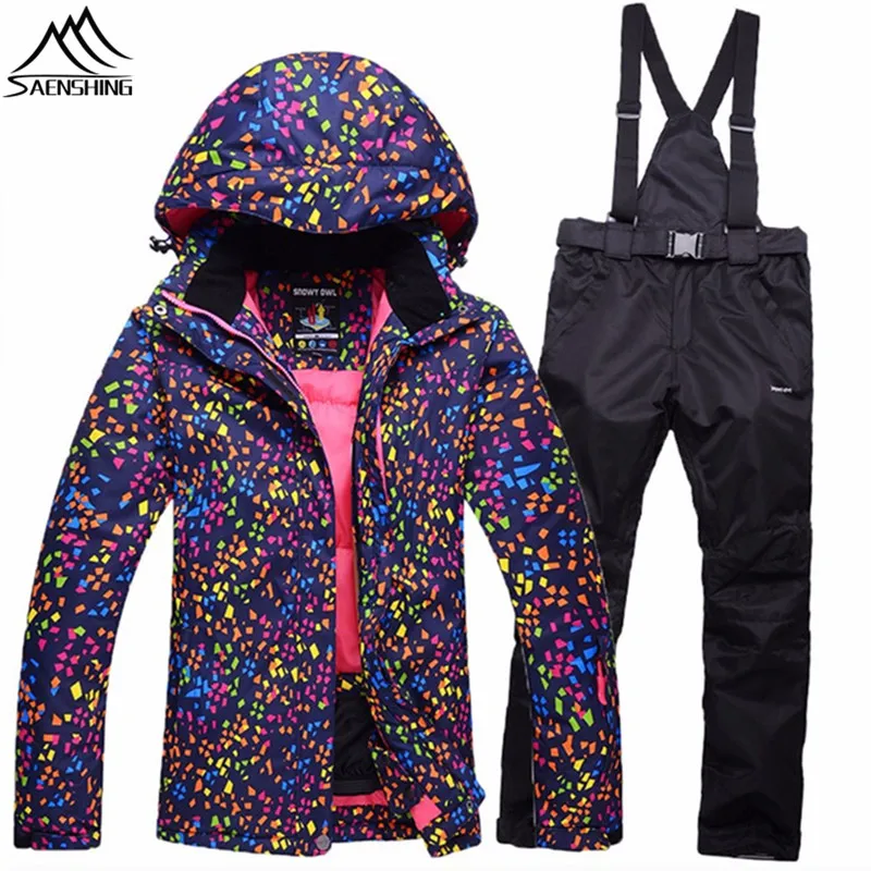 

SAENSHING Ski Suit Women Winter Waterproof Snowboard Snow Suit Female Breathable Warm Snowboarding Suits Removable Hat Jacket