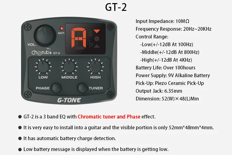 Cherub гитара Эквалайзер предусилитель система фазовый эффект аксессуары для гитары хроматический тюнер акустическая реверберация задержка GT-серия