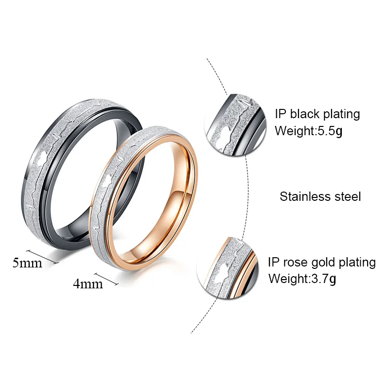 Кольцо для пары из нержавеющей стали ЭКГ, модные обручальные кольца для мужчин и женщин, свадебные ювелирные изделия